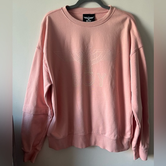 Boy London Pink Crewneck Sweater with Ribbed Cuffs and Relaxed Fit - Picture 1 of 12